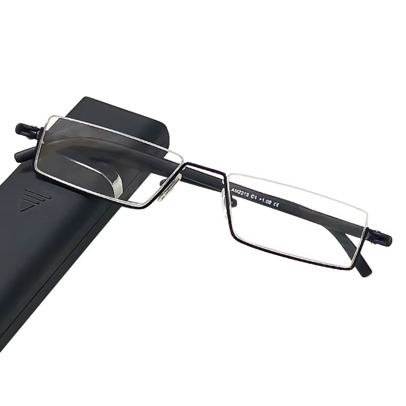 Metal Anti-Blue Light Reading Glasses Men Half Frame Prescription Eyeglasses Male TR90 Eyewear with Case Óculos +1.75