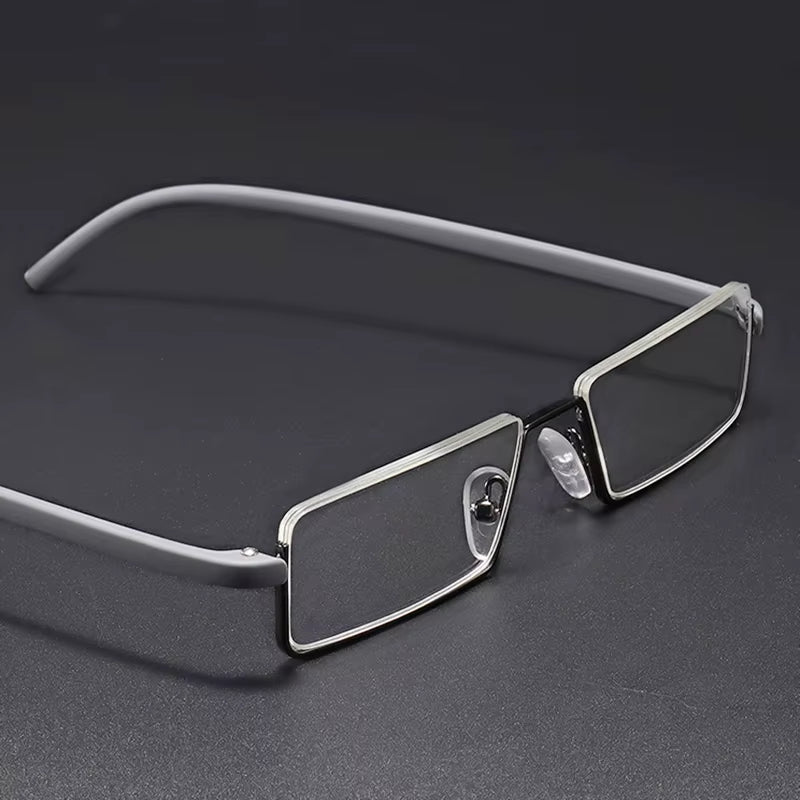 Metal Anti-Blue Light Reading Glasses Men Half Frame Prescription Eyeglasses Male TR90 Eyewear with Case Óculos +1.75